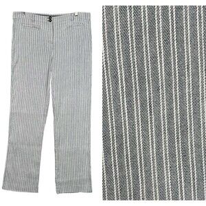J Jill‎ Stretch Linen Pants Womens Sz 10 Grey White Stripe Wide Leg Linen Blend